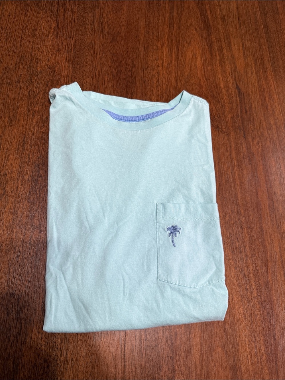 Caribbean Supima Palm Tree One Pocket Light Blue T-Shirt Medium